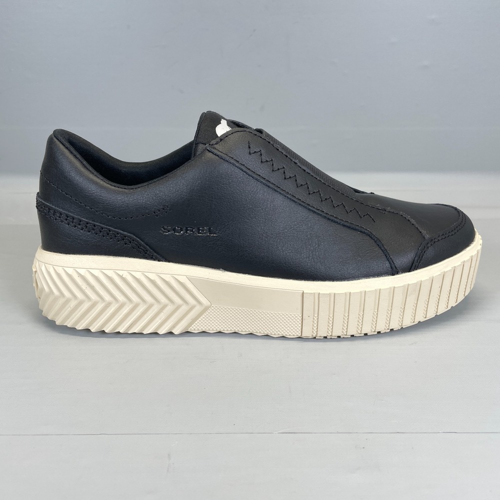 Sorel Ona Ave Sneakers Womens Size 9 Black Leather Slip On Casual Comfort Shoes